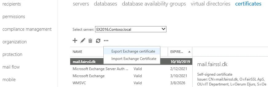 Exchange: PFX import