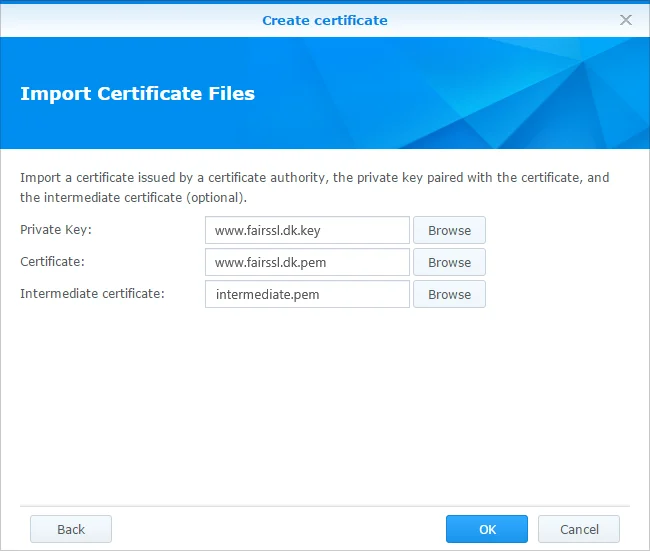 Vælg certifikatfiler til import